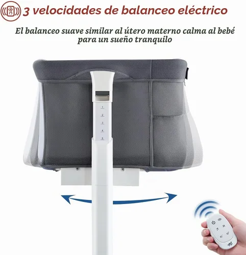 Vista 2 de Moisés mecedor para bebé, moisés eléctrico automático junto a la cama, durmiente junto a la cama para bebé de 5 alturas ajustables para infantes