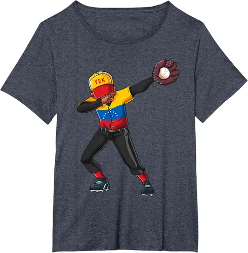 Vista 77 de Baseball Dabbing Venezuela Player Catcher Pitcher Hombres Niños Camiseta, Negro