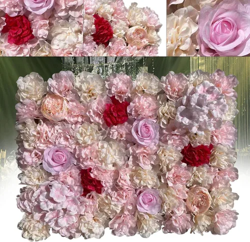 Vista 9 de 20 paneles de pared de flores artificiales, telón de fondo floral de 24 x 16 pulgadas, decoración de pared de flores, panel de pared de flores