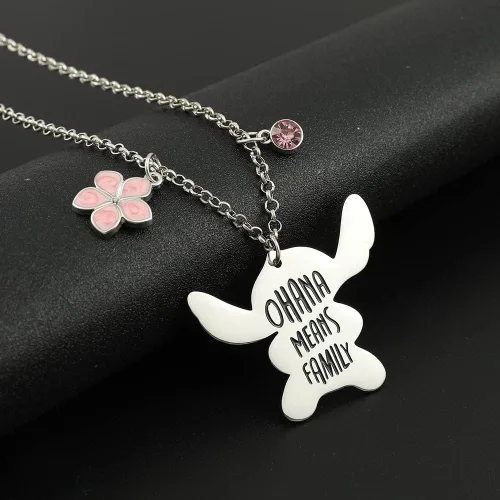 Vista 5 de Ohana Means Family Stitch Collar Llavero de puntada con piedra natal de acero inoxidable Ohana, juego de joyería de regalo para mujeres, niños