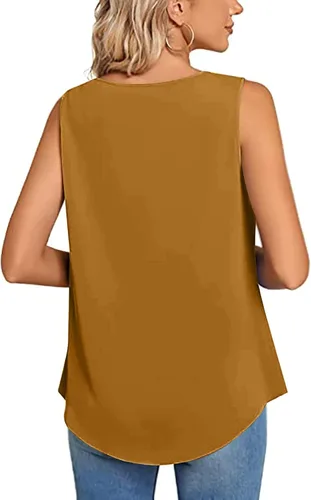 Vista 4 de Tops de Verano para Mujer, Camiseta Informal ahuecada de sólido, Chaleco sin Mangas,ajustada,camisola Cuello Redondo