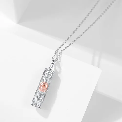 Vista 29 de Collar con colgante de urna de cenizas de cremación y árbol de la vida para mujer, plata de ley US1