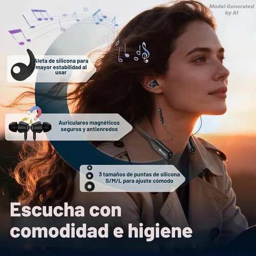 Vista 6 de Hmusic H25 Auriculares Bluetooth con banda para el cuello con 200 horas de duración de reproducción de batería
