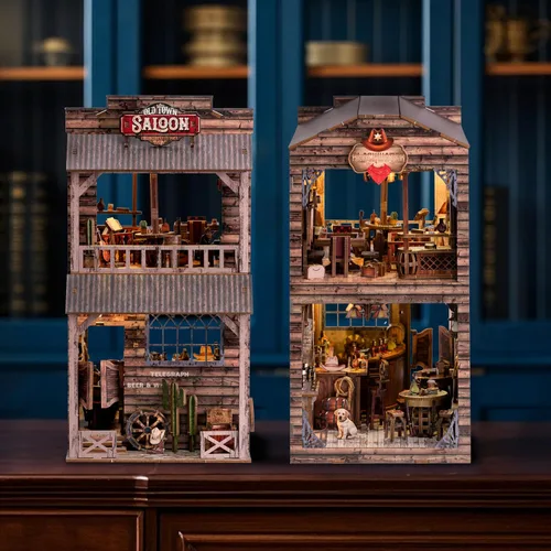 Vista 4 de Kit de rincón de libros - Kit de modelo de casa en miniatura y callejón de casa de muñecas de bricolaje, decoración de biblioteca de rompecabezas