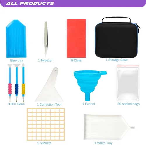 Vista 6 de MoeeBtee Contenedores de almacenamiento de pintura de diamantes, 30 ranuras, accesorios de pintura de diamantes con herramientas para organizador