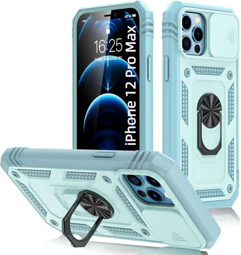 Vista 31 de Korecase Diseño para iPhone 12 Pro Max Kickstand Funda con cubierta de cámara de grado militar Caída de doble capa de cuerpo completo Protección a