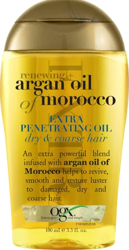 Vista 9 de OGX Renewing + Aceite de Argán de Marruecos para el Cabello, tratamiento de suero penetrante extra fuerte para cabello seco, dañado, encrespado