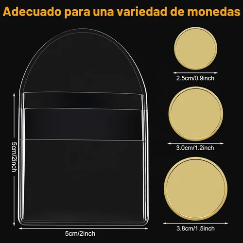 Vista 2 de Fainne 50 piezas de fundas de monedas de bolsillo individual, fundas de plástico transparentes para coleccionistas, soporte pequeño de monedas
