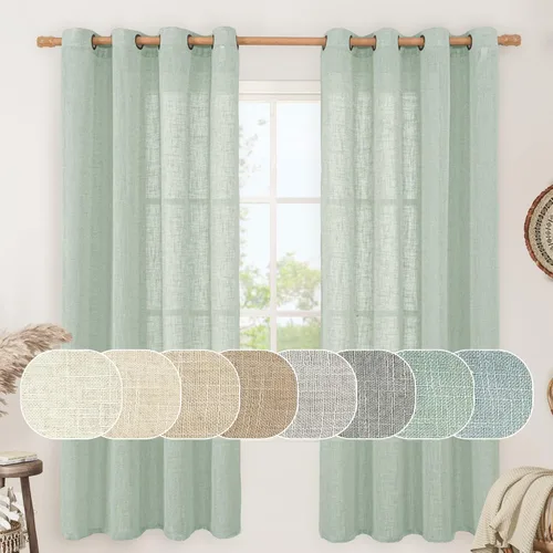Vista 147 de LAMIT Cortinas de lino marrón caramelo para sala de estar, 84 pulgadas, de lino sintético, texturizado, filtrante de luz, paneles de privacidad