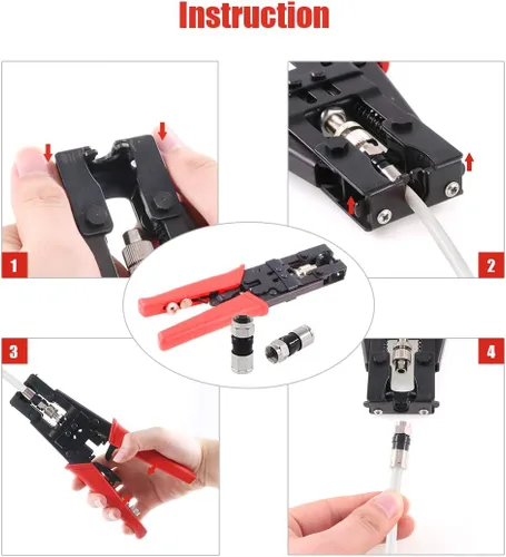 Vista 4 de Hilitchi Crimpadora de cable coaxial con manual de instrucciones Conector de compresión multifuncional Herramienta de crimpado coaxial ajustable