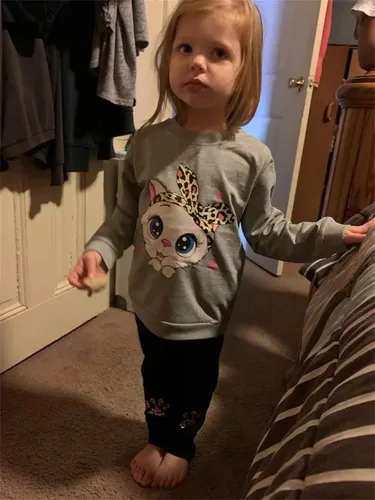 Vista 2 de Conjunto de 2 piezas de sudadera de manga con volantes y leggings para niñas de 2 a 10 años