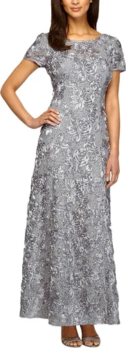 Vista 16 de Alex Evenings Women's Long Rosette Mother of The Bride Dress with Short Sleeves Bígaro cepillado