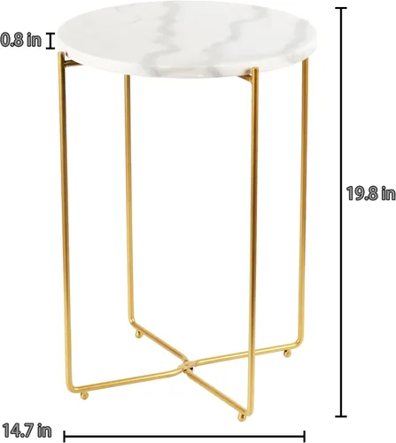 Vista 3 de Mesa auxiliar de mármol real, no requiere montaje, mesa auxiliar redonda para sala de estar, mesita de noche moderna de 15 pulgadas con patas