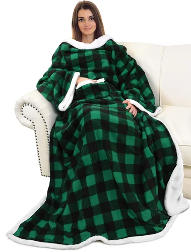 Vista 24 de Catalonia - Manta de forro polar tipo sherpa con mangas, súper suave, cálida y cómoda, de gran tamaño, de forro polar y microplush, con mangas
