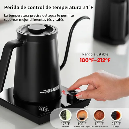Vista 3 de MHW-3BOMBER Hervidor eléctrico de cuello de cisne, tetera de control de temperatura de ± 1 ℉ con pantalla LED y flujo vertical de 90°, sin BPA