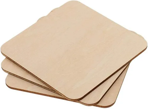 Vista 6 de 20 piezas de madera en blanco, piezas de madera sin terminar, esquinas redondas, cuadrados de madera para decoración de proyectos de manualidades