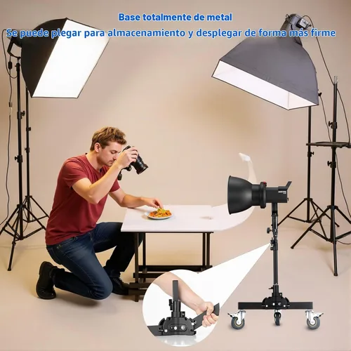 Vista 6 de AMBITFUL Soporte de luz de fotografía con ruedas de 21-31.9 pulgadas con altura ajustable, diseño plegable y 3 ruedas de bloqueo para disparos