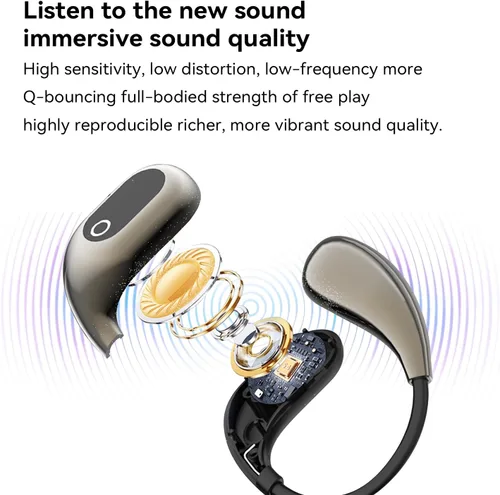Vista 5 de OWS - Auriculares inalámbricos Bluetooth 5.4, auriculares inalámbricos con ganchos para las orejas y micrófono, IPX5 impermeable, rango 64H