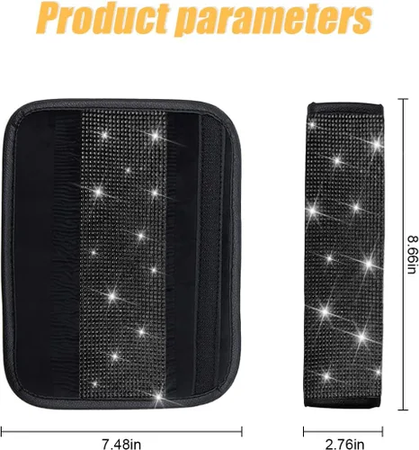 Vista 2 de Almohadillas para cinturón de seguridad de coche brillantes, 2 piezas, fundas para cinturón de seguridad de coche con cristales de strass