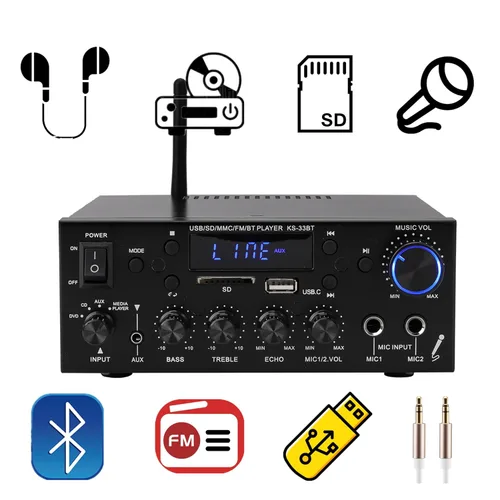 Vista 2 de Amplificador de audio 800W, 2 canales, Bluetooth 5.0