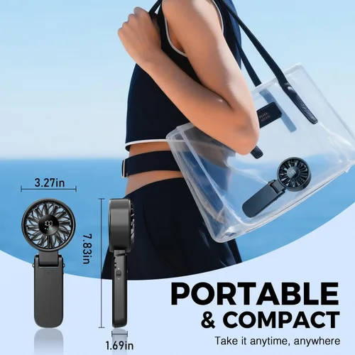 Vista 6 de Ventilador portátil de mano para viajes y playa, 5000mAh, como banco de energía Turbo Wind de 6 velocidades 100 niveles de flujo de aire Pantalla