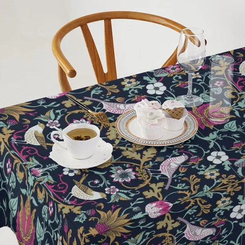 Vista 278 de Mantel Floral Retro de Pájaros, Diseño Original Bohemio William Morris Estampado Cubierta de Mesa para Hogar Picnic Fiesta Comedor Cocina William