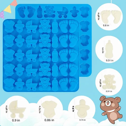 Vista 3 de Sidosir 3 moldes de silicona de chocolate para baby shower, antiadherentes para bebé, moldes de huellas para chocolate, chupete de botella
