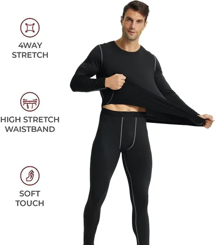 Vista 3 de LANBAOSI Conjunto de ropa interior térmica para hombre, conjunto de pantalones largos con forro polar, capa base cálida, trajes de compresión