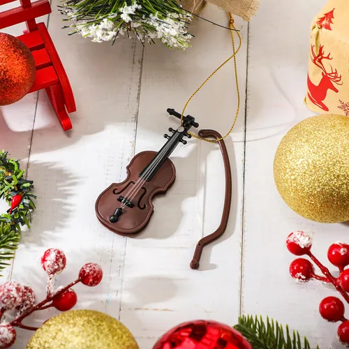 Vista 3 de Poen 1 pieza de adornos navideños para violín pequeño, adorno colgante de Navidad, pequeños instrumentos musicales, decoración para amantes