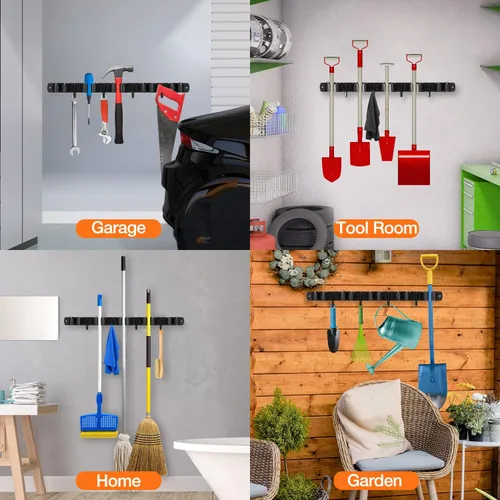 Vista 7 de Soporte de pared para escoba, organizador de escoba de acero inoxidable, soporte de escoba y escoba montado en la pared, resistente colgador