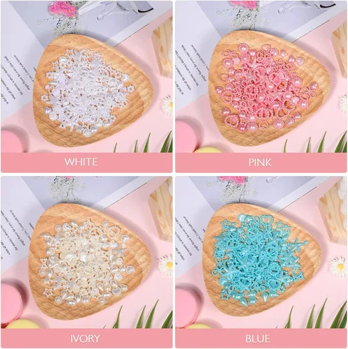 Vista 7 de Beaupretty 4 bolsas de abalorios de perlas de corazón para uñas, estilo mixto, 3D, dijes de arte de uñas surtidos con forma de corazón y estrella