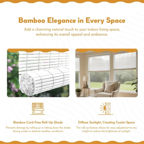 Vista 3 de Radiance, cortinas inalámbricas, romanas, de bambú, madera balsa - 23 persianas, 24 pulgadas de ancho x 64 pulgadas de largo