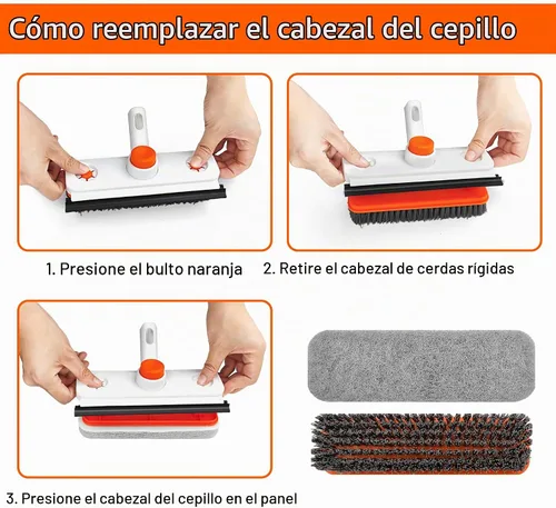 Vista 6 de Cepillo de limpieza de suelo con mango largo, cepillo extensible 3 en 1 para raspar cerdas rígidas, cepillo de ducha de 60 pulgadas con escobilla