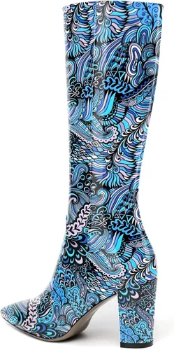 Vista 182 de AMBELIGHT Botas altas hasta la rodilla con cremallera y puntera puntiaguda para mujer, de patente sólida, tacón alto, 3.3 pulgadas