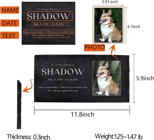 Vista 3 de Bivei Piedras conmemorativas personalizadas para mascotas, regalo de piedra conmemorativa negra para jardín, marcador de tumbas para mascotas