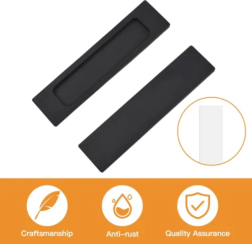 Vista 3 de Morobor Tiradores rectangulares autoadhesivos para puerta corredera, 2 unidades, aleación de aluminio negro mate, mango sin perforaciones