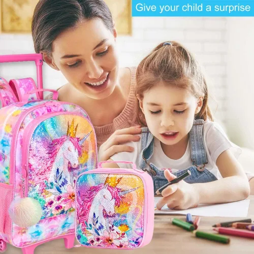 Vista 8 de Mochila con ruedas para niños y niñas, mochila escolar con ruedas para niños pequeños