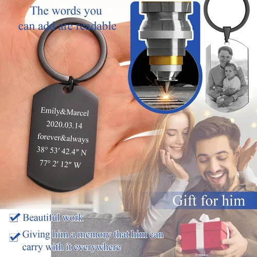 Vista 5 de VNOX Llavero personalizado de regalo para hombres, llaveros personalizados para marido, papá, hijo, regalo de San Valentín, cumpleaños, Navidad