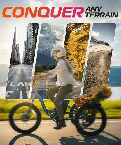 Vista 6 de ANCHEER Triciclo eléctrico para adultos, triciclo eléctrico plegable de pico de 600 W, bicicleta eléctrica de 24 pulgadas y 499 Wh para personas