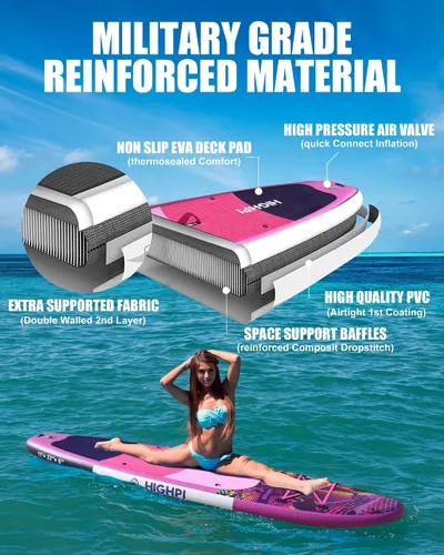 Vista 3 de Highpi Inflatable Stand Up Paddle Board for Youth and Adults – Wide Sup with Premium Accessories, Blow Up Paddleboard for Surfing, Fishing, Yoga &
