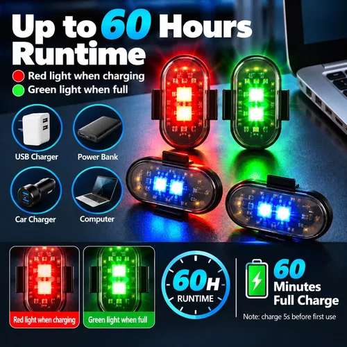 Vista 4 de 6 luces estroboscópicas LED inalámbricas con control remoto, 8 colores recargables, luces LED anticolisión, luces de advertencia de emergencia