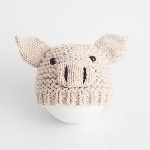 Vista 7 de Sombrero de punto para recién nacido, accesorios para fotografía de bebé, accesorios para fotos de cerdo de dibujos animados, color beige