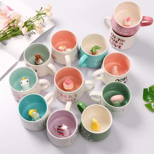 Vista 7 de Taza de cerámica de Narval con animal 3D oculto en el interior, taza de 12 oz con figura de dibujos animados hecha a mano, linda taza sorpresa