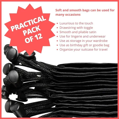 Vista 7 de PALTERWEAR Bolsas de satén lisas con cordón y palanca para artículos delicados - Lencería, pelucas, zapatos, seda (negro, 7 x 9 pulgadas)