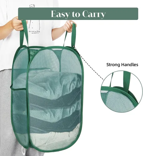 Vista 6 de Cestas plegables duraderas para lavandería, cesta desplegable resistente a desgarros para lavandería, cesta de ropa plegable con asas de transporte