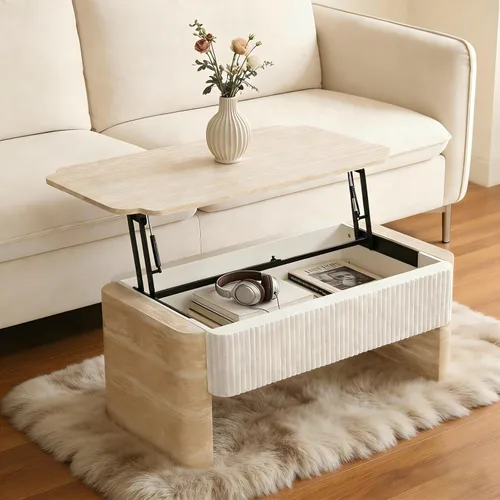 Vista 19 de Mesa auxiliar cuadrada de 31.52 pulgadas con almacenamiento, ratán natural y cuerda de cáñamo, función ajustable, mesa central vintage de granja
