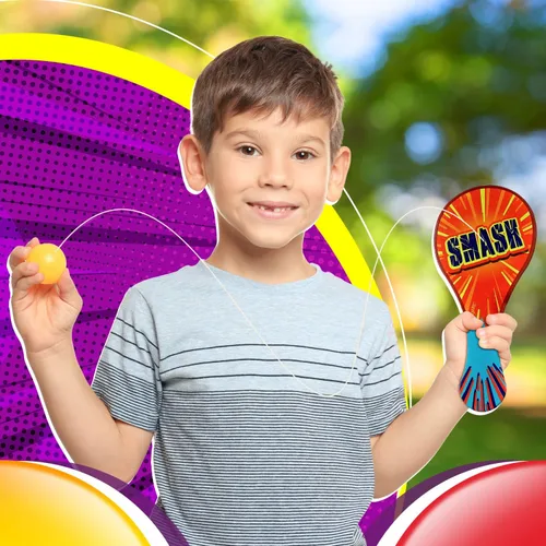 Vista 6 de JA-RU Pelota de remo de madera con cuerda (paquete de 3) juguetes retro vintage para niños, niños y niñas Juegos de juego para interiores