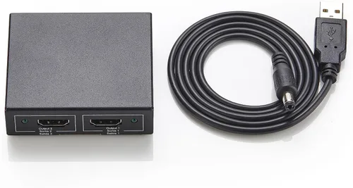 Vista 5 de Amazon Basics Divisor HDMI 1 en 2 salidas para monitores duales, 4K @30Hz, 1080P, solo espejo, negro Negro - 4K/30Hz