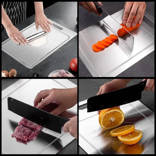 Vista 6 de Tabla de cortar de titanio con ranuras, tablas de cortar para cocina, tabla de cortar de titanio de doble cara de grado alimenticio para cortar