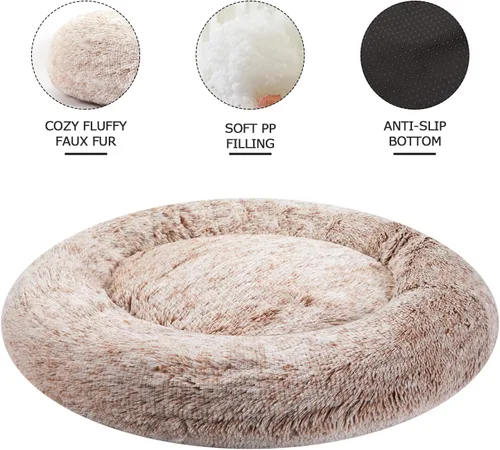 Vista 3 de Bedfolks Cama calmante en forma de dona, camas redondas y esponjosas de 23 pulgadas para perros pequeños, lavable a máquina, antiansiedad, cama